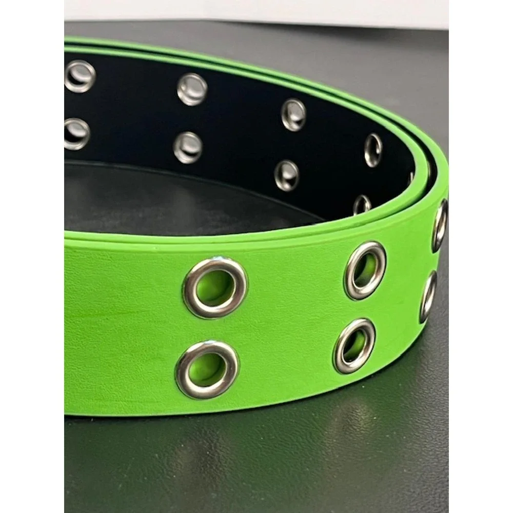 Y2K Retro Neon Green Moto Belt with Metal Grommet Accents Size 2XL‎